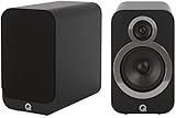 Q Acoustics 3020i Bookshelf Speakers Pair Carbon Black - 2-Way Reflex Enclosure Type, 5' Bass Driver, 0.9' Tweeter - Stereo Speakers/Passive Speakers for Home Theater Sound System